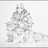 sitting woman with dogs.
