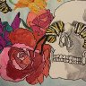 skull with caterpillar and roses