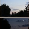 Moon setting down before and after sunset 